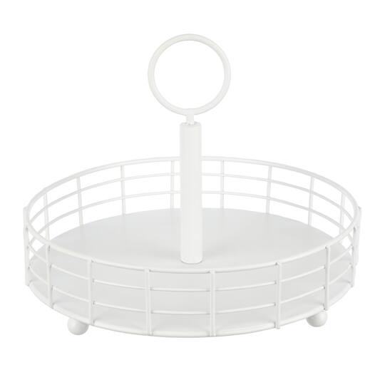 9.5" White Round Metal Wire Tray with Handle by Ashland®